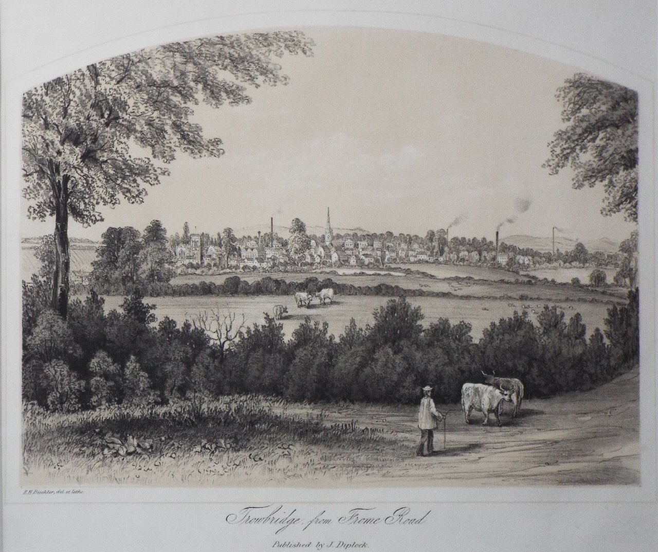 Lithograph - Trowbridge from Frome Road. - Buckler